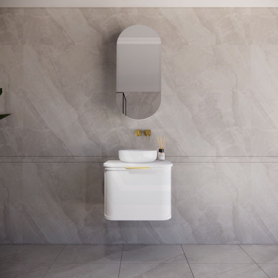 600-1500mm Houston Matt White/Black Plywood Curved Wall Hung Vanity With Variant Color Handle