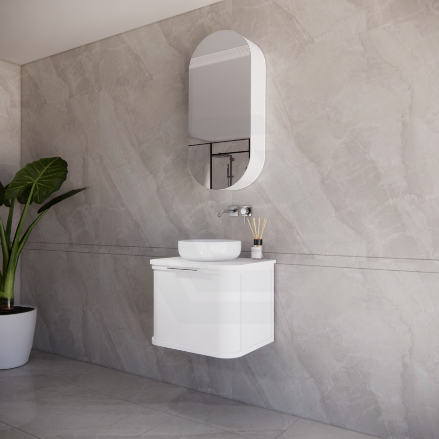 600-1500mm Houston Matt White/Black Plywood Curved Wall Hung Vanity With Variant Color Handle