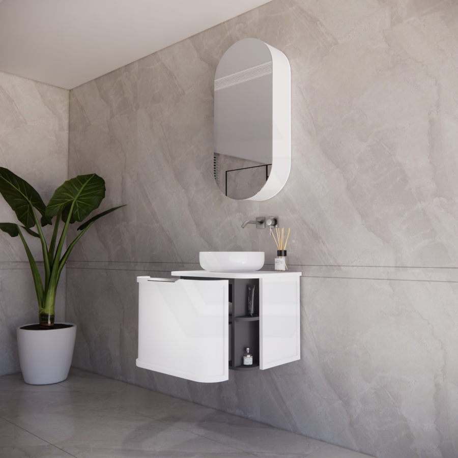 600-1500mm Houston Matt White/Black Plywood Curved Wall Hung Vanity With Variant Color Handle