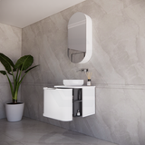 600-1500mm Houston Matt White/Black Plywood Curved Wall Hung Vanity With Variant Color Handle