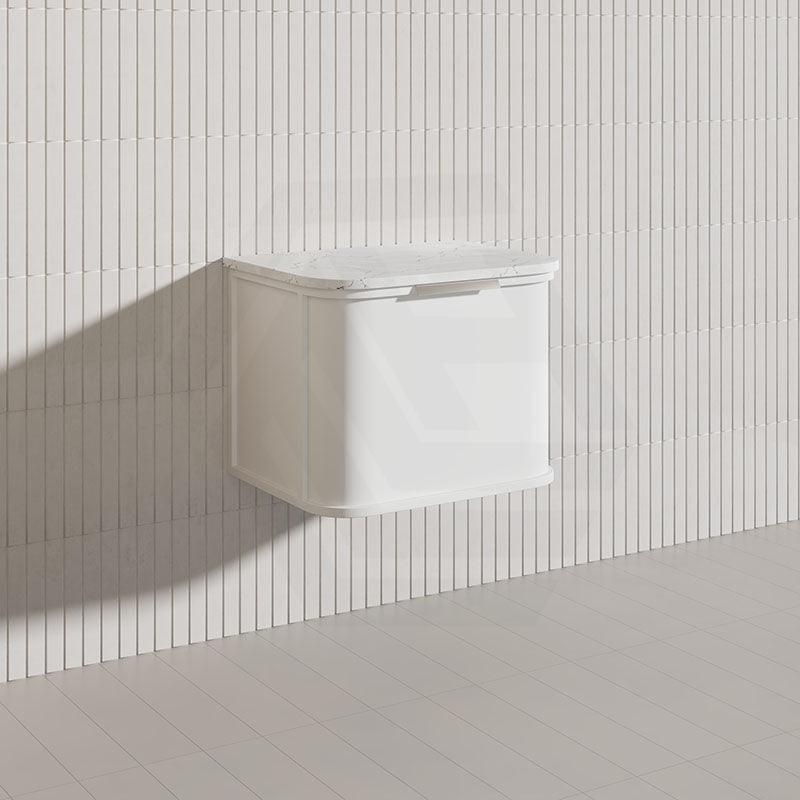 600mm Houston Matt White/Black Plywood Curved Wall Hung Vanity With Variant Color Handle