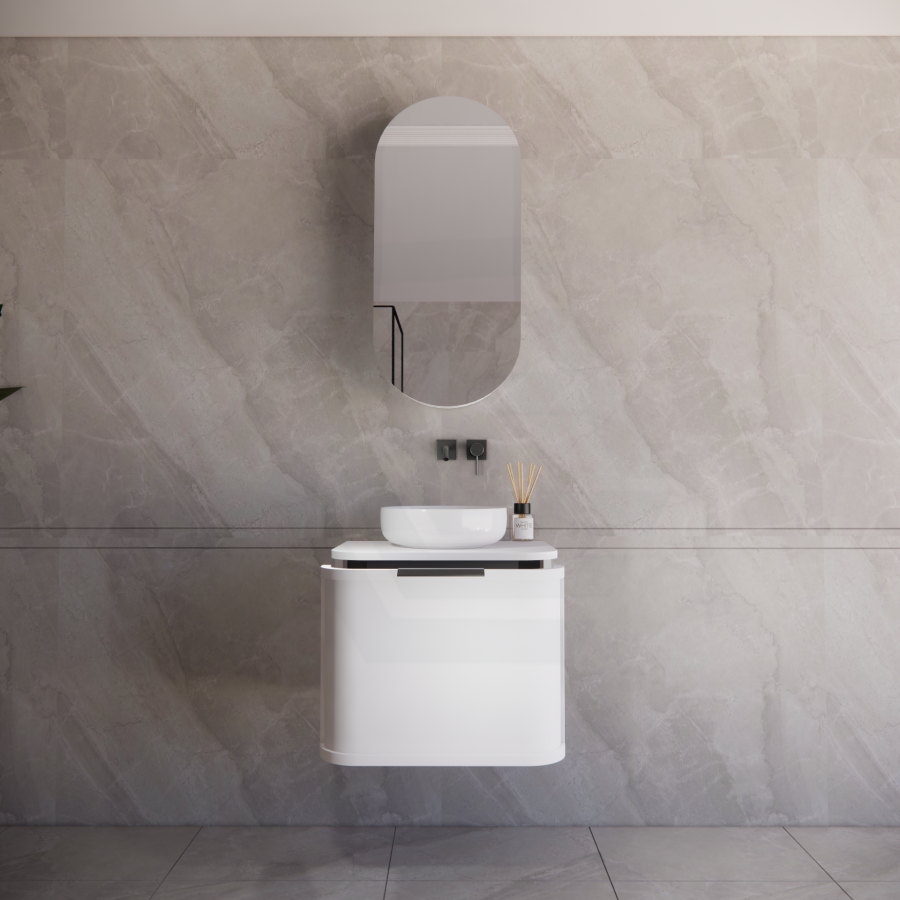 600-1500mm Houston Matt White/Black Plywood Curved Wall Hung Vanity With Variant Color Handle