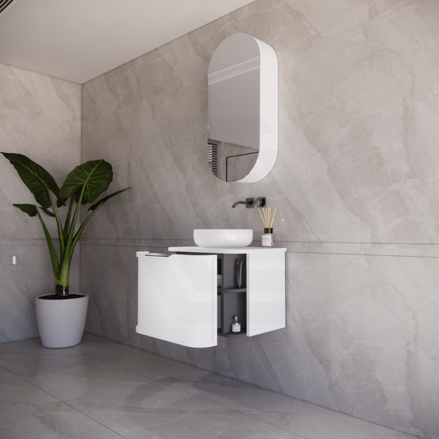 600-1500mm Houston Matt White/Black Plywood Curved Wall Hung Vanity With Variant Color Handle