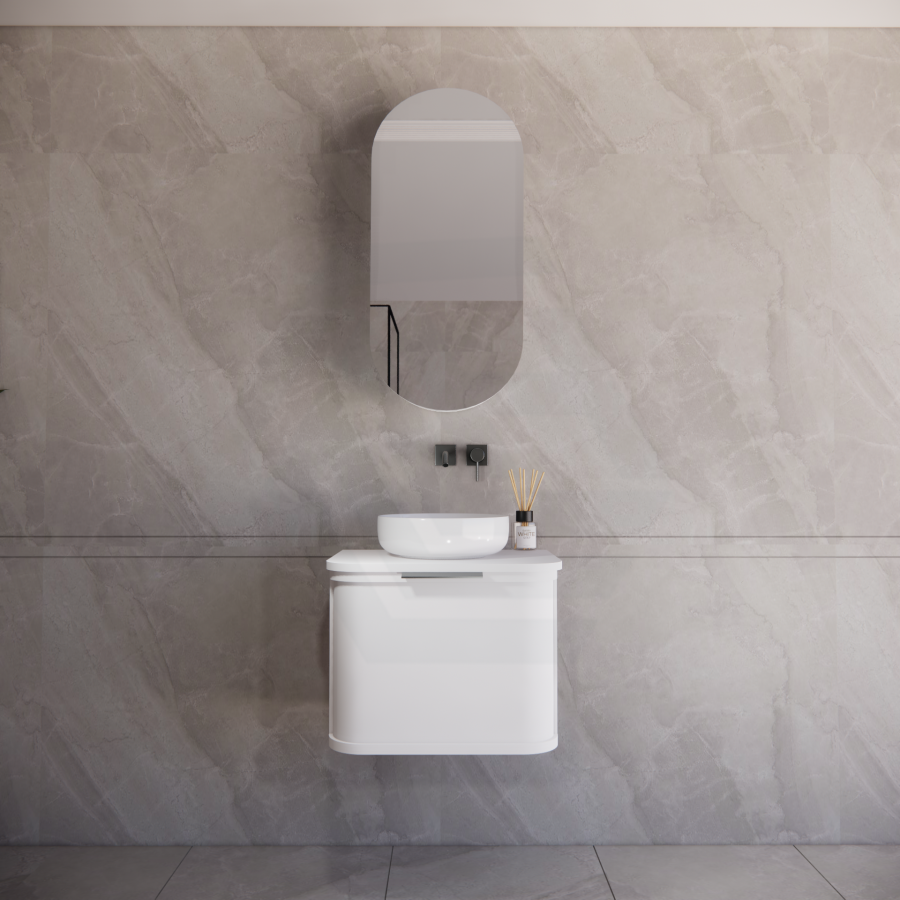 600-1500mm Houston Matt White/Black Plywood Curved Wall Hung Vanity With Variant Color Handle