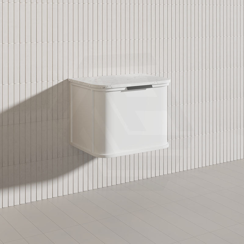 600mm Houston Matt White/Black Plywood Curved Wall Hung Vanity With Variant Color Handle