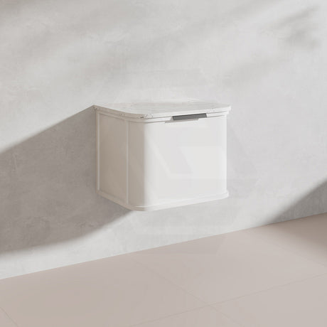 600mm Houston Matt White/Black Plywood Curved Wall Hung Vanity With Variant Color Handle
