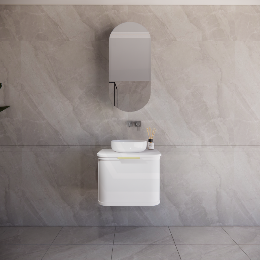 600-1500mm Houston Matt White/Black Plywood Curved Wall Hung Vanity With Variant Color Handle