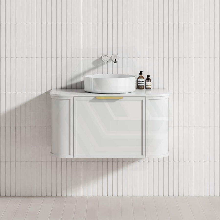 600-1500mm Houston Matt White/Black Plywood Curved Wall Hung Vanity With Variant Color Handle