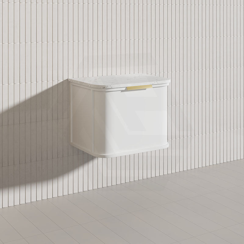 600mm Houston Matt White/Black Plywood Curved Wall Hung Vanity With Variant Color Handle