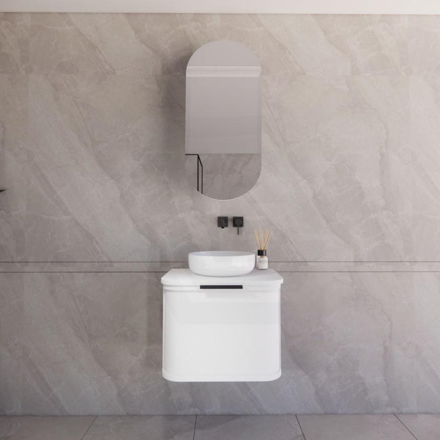 600-1500mm Houston Matt White/Black Plywood Curved Wall Hung Vanity With Variant Color Handle