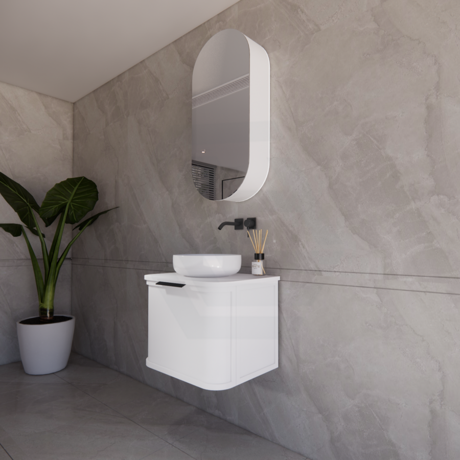 600-1500mm Houston Matt White/Black Plywood Curved Wall Hung Vanity With Variant Color Handle
