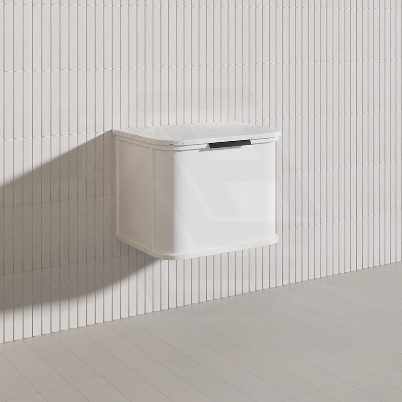 600mm Houston Matt White/Black Plywood Curved Wall Hung Vanity With Variant Color Handle