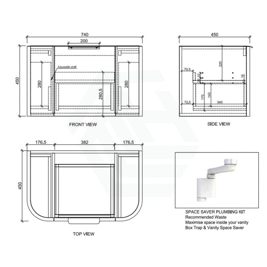 600-1500mm Houston Matt White/Black Plywood Curved Wall Hung Vanity With Variant Color Handle