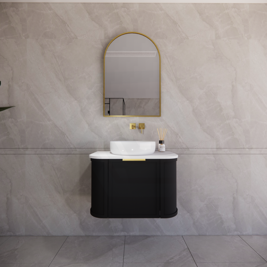 600-1500mm Houston Matt White/Black Plywood Curved Wall Hung Vanity With Variant Color Handle