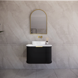 600-1500mm Houston Matt White/Black Plywood Curved Wall Hung Vanity With Variant Color Handle
