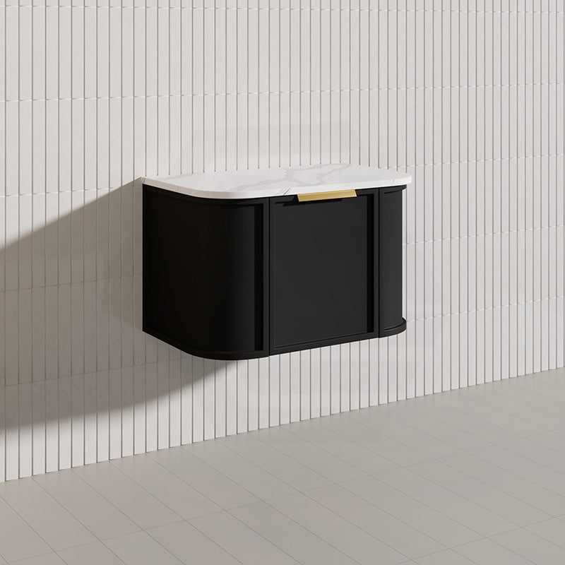 750mm Houston Matt White/Black Plywood Curved Wall Hung Vanity With Variant Color Handle