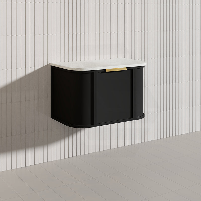 750mm Houston Matt White/Black Plywood Curved Wall Hung Vanity With Variant Color Handle