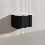 750mm Houston Matt White/Black Plywood Curved Wall Hung Vanity With Variant Color Handle