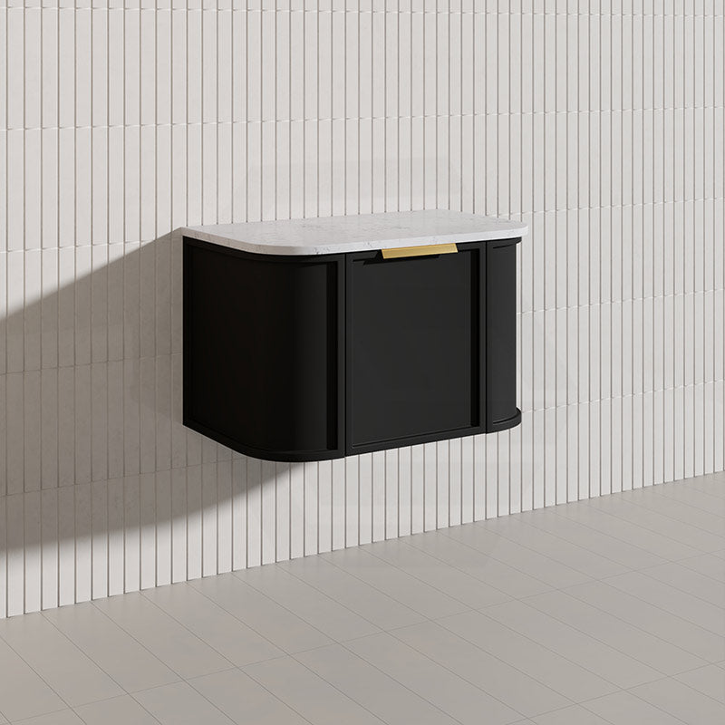750mm Houston Matt White/Black Plywood Curved Wall Hung Vanity With Variant Color Handle