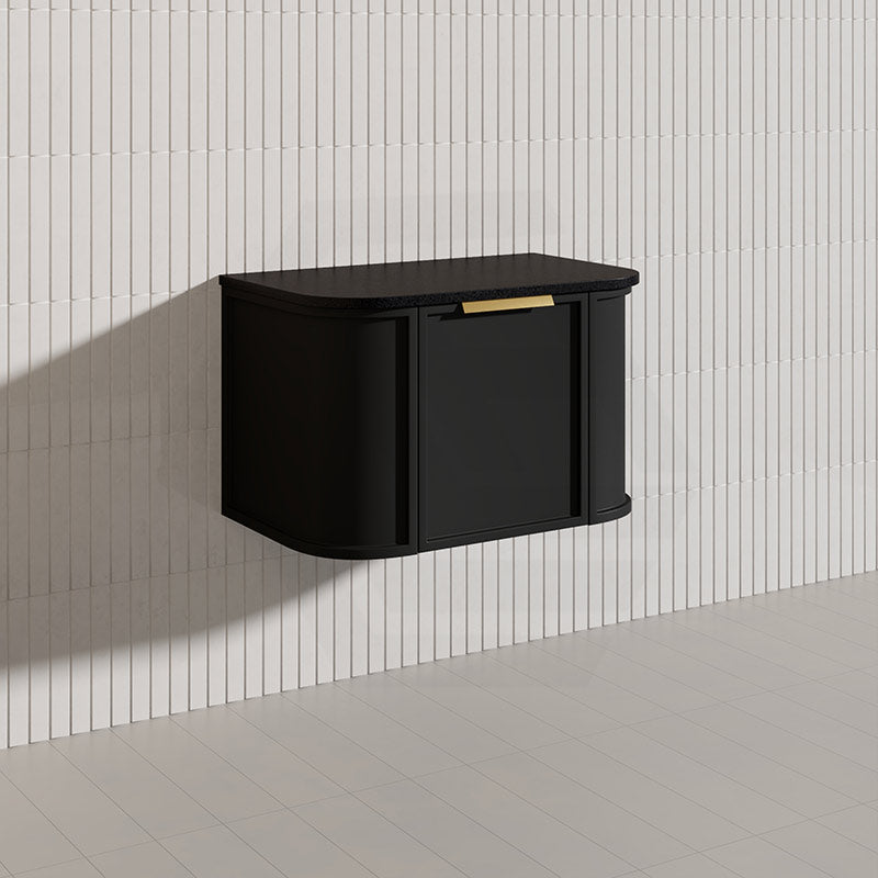 750mm Houston Matt White/Black Plywood Curved Wall Hung Vanity With Variant Color Handle