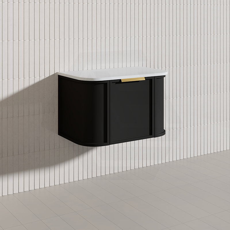 750mm Houston Matt White/Black Plywood Curved Wall Hung Vanity With Variant Color Handle