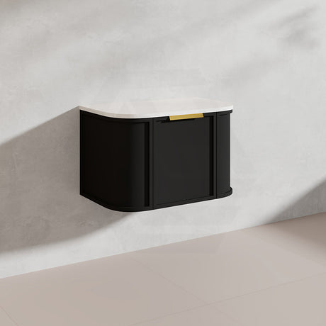 750mm Houston Matt White/Black Plywood Curved Wall Hung Vanity With Variant Color Handle