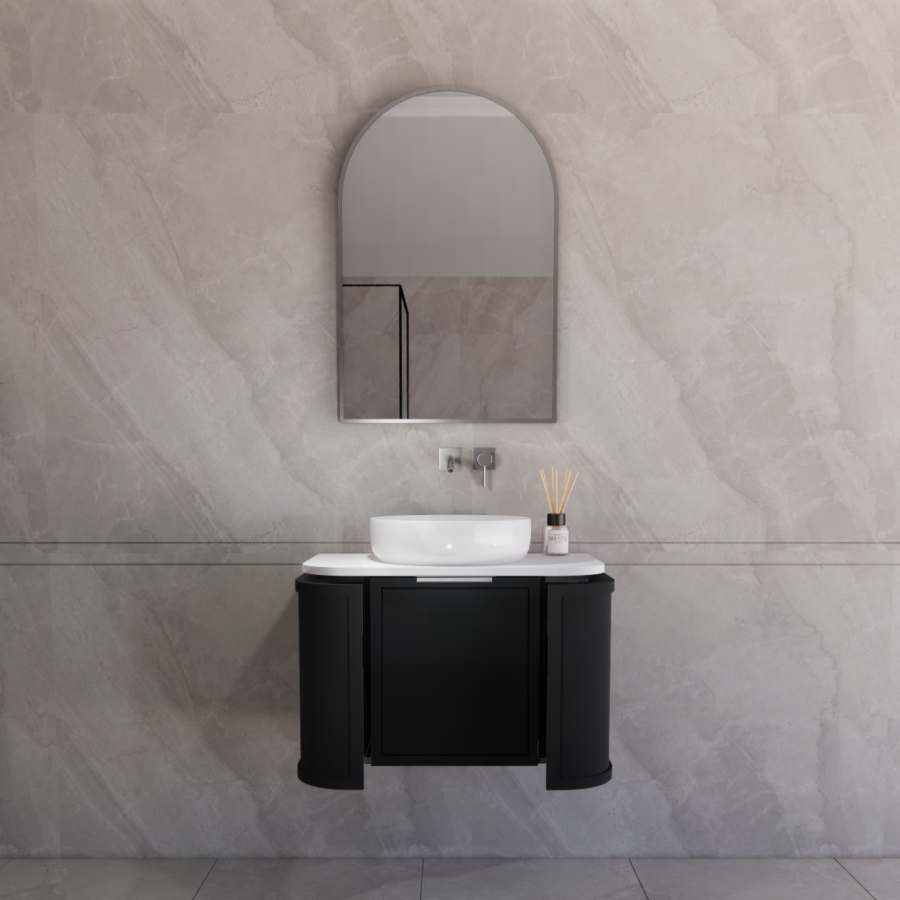 600-1500mm Houston Matt White/Black Plywood Curved Wall Hung Vanity With Variant Color Handle
