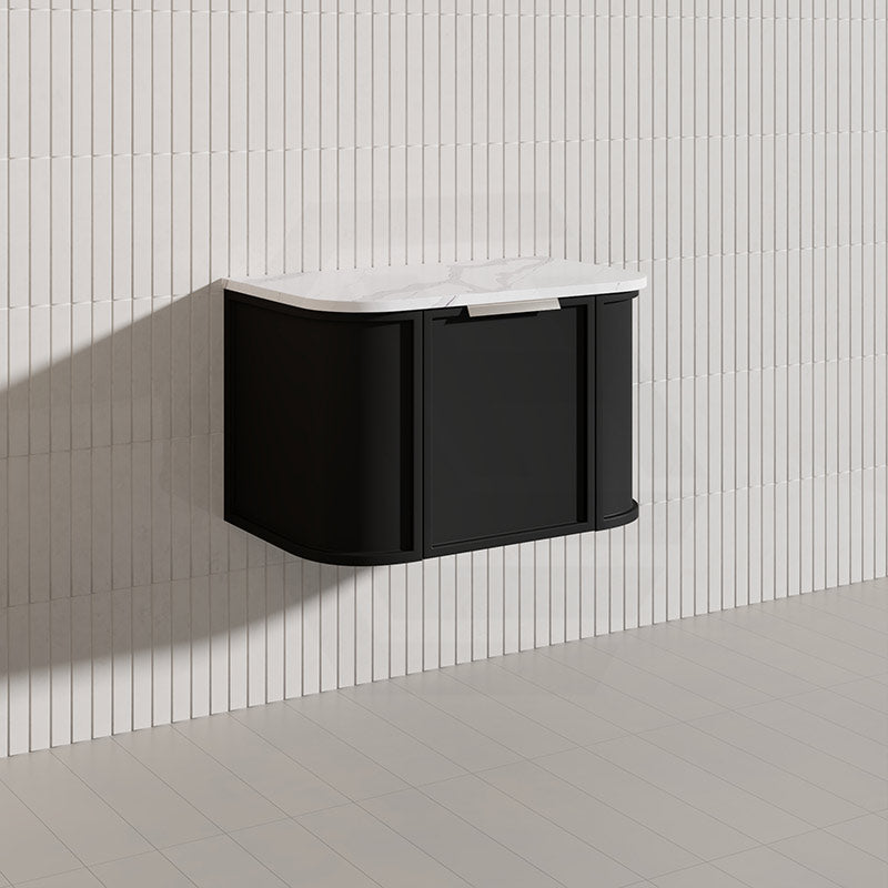 750mm Houston Matt White/Black Plywood Curved Wall Hung Vanity With Variant Color Handle