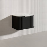 750mm Houston Matt White/Black Plywood Curved Wall Hung Vanity With Variant Color Handle