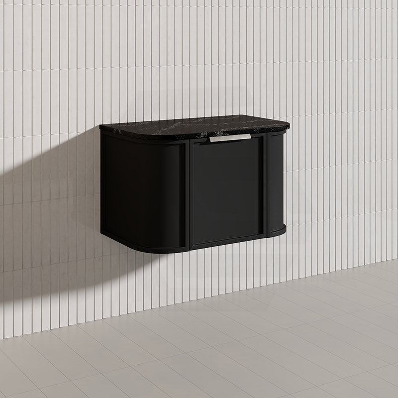 750mm Houston Matt White/Black Plywood Curved Wall Hung Vanity With Variant Color Handle