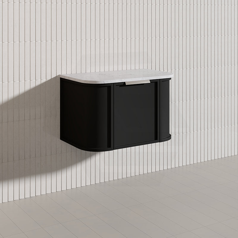750mm Houston Matt White/Black Plywood Curved Wall Hung Vanity With Variant Color Handle