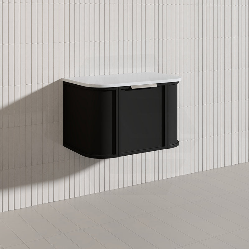 750mm Houston Matt White/Black Plywood Curved Wall Hung Vanity With Variant Color Handle