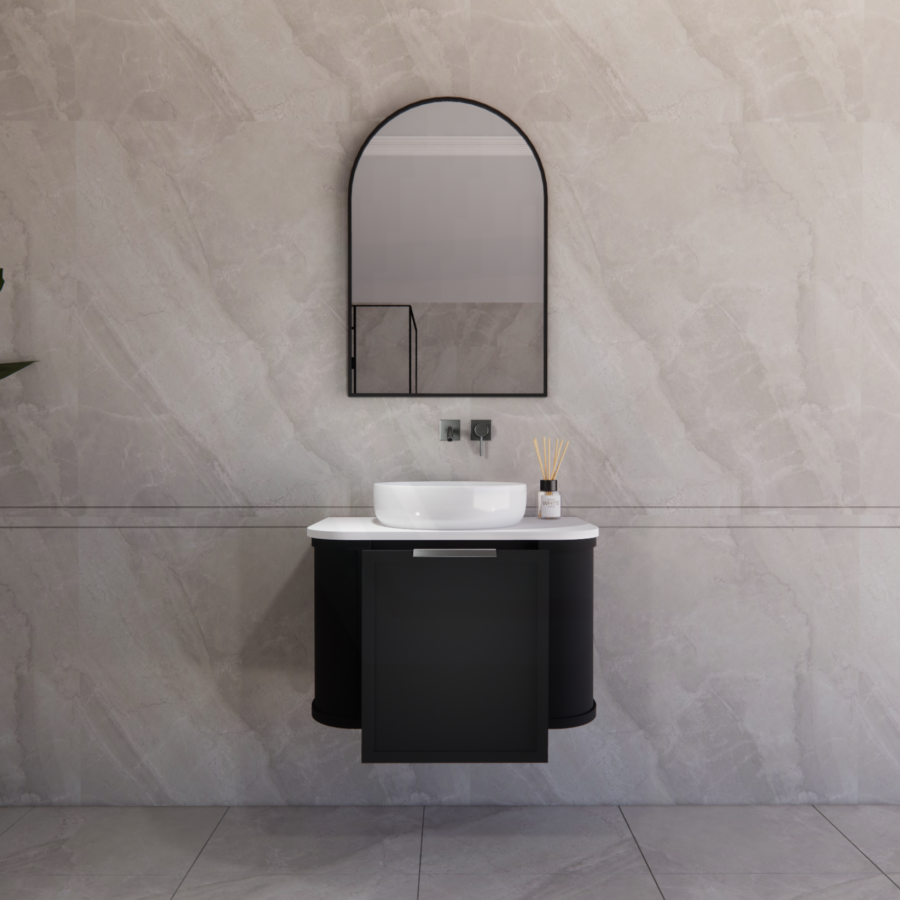 600-1500mm Houston Matt White/Black Plywood Curved Wall Hung Vanity With Variant Color Handle
