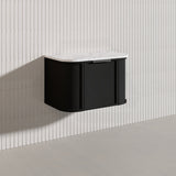 750mm Houston Matt White/Black Plywood Curved Wall Hung Vanity With Variant Color Handle