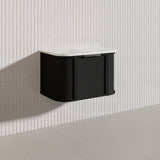 750mm Houston Matt White/Black Plywood Curved Wall Hung Vanity With Variant Color Handle
