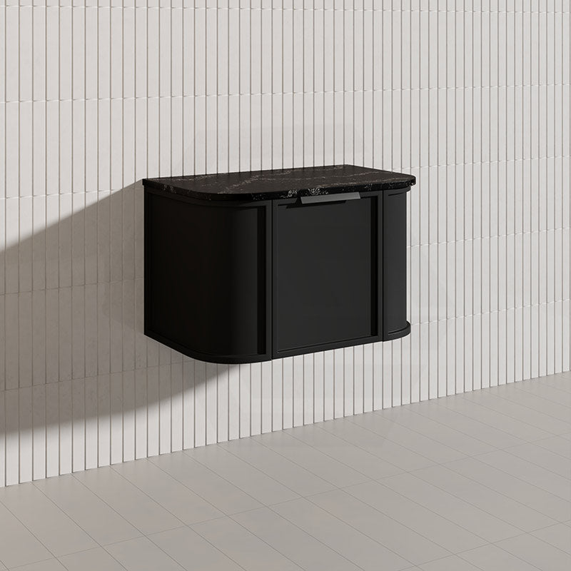 750mm Houston Matt White/Black Plywood Curved Wall Hung Vanity With Variant Color Handle