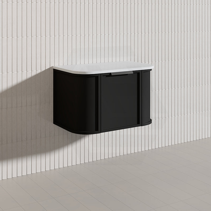 750mm Houston Matt White/Black Plywood Curved Wall Hung Vanity With Variant Color Handle
