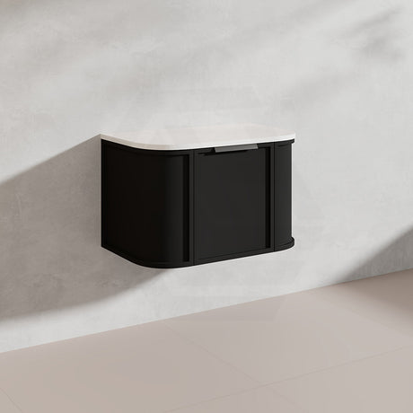 750mm Houston Matt White/Black Plywood Curved Wall Hung Vanity With Variant Color Handle