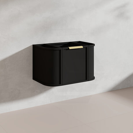 750mm Houston Matt White/Black Plywood Curved Wall Hung Vanity With Variant Color Handle