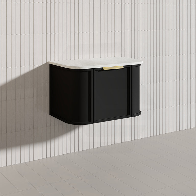 750mm Houston Matt White/Black Plywood Curved Wall Hung Vanity With Variant Color Handle