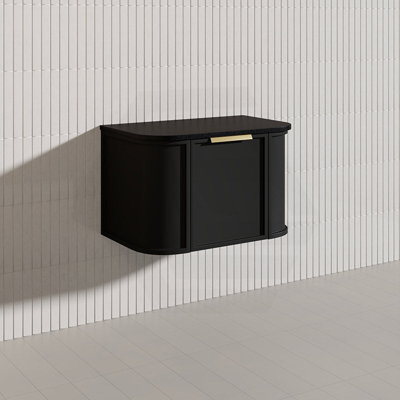 750mm Houston Matt White/Black Plywood Curved Wall Hung Vanity With Variant Color Handle