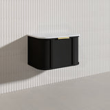 750mm Houston Matt White/Black Plywood Curved Wall Hung Vanity With Variant Color Handle