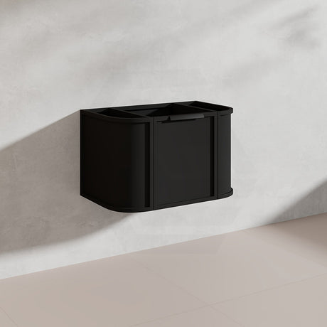 750mm Houston Matt White/Black Plywood Curved Wall Hung Vanity With Variant Color Handle
