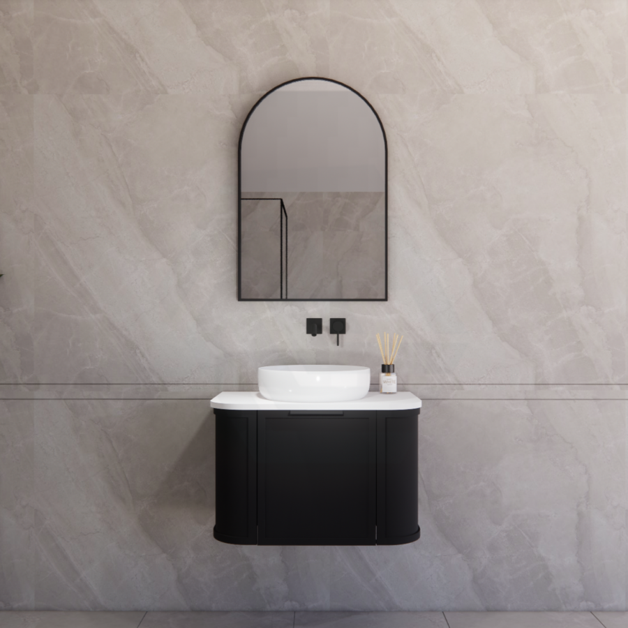 600-1500mm Houston Matt White/Black Plywood Curved Wall Hung Vanity With Variant Color Handle