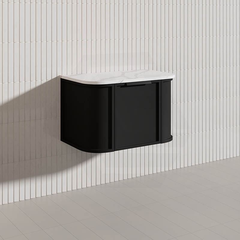 750mm Houston Matt White/Black Plywood Curved Wall Hung Vanity With Variant Color Handle