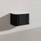 750mm Houston Matt White/Black Plywood Curved Wall Hung Vanity With Variant Color Handle