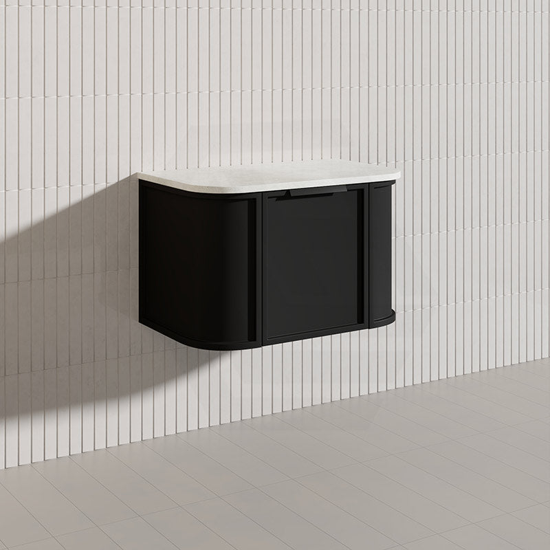 750mm Houston Matt White/Black Plywood Curved Wall Hung Vanity With Variant Color Handle