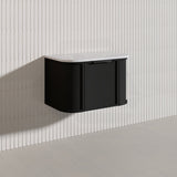 750mm Houston Matt White/Black Plywood Curved Wall Hung Vanity With Variant Color Handle