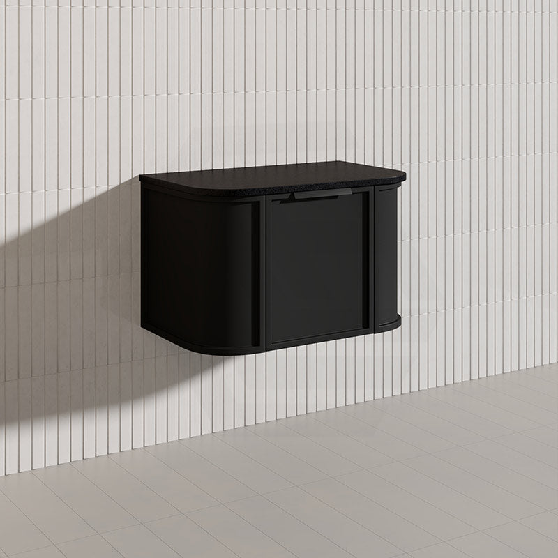 750mm Houston Matt White/Black Plywood Curved Wall Hung Vanity With Variant Color Handle