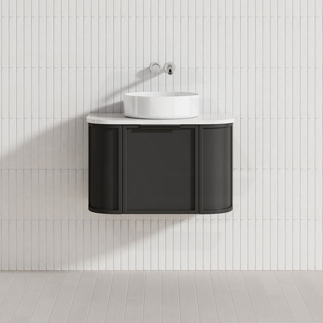 600-1500mm Houston Matt White/Black Plywood Curved Wall Hung Vanity With Variant Color Handle